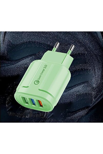 dalip Fast Charger QC3.0, 3 USB Ports, 2.1A, 18W, ABS, Overheat Protection - Green
