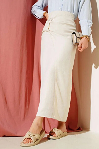 Tesettür Diyarı Kadın Beli Fiyonklu Helin Tesettür Etek- Bej