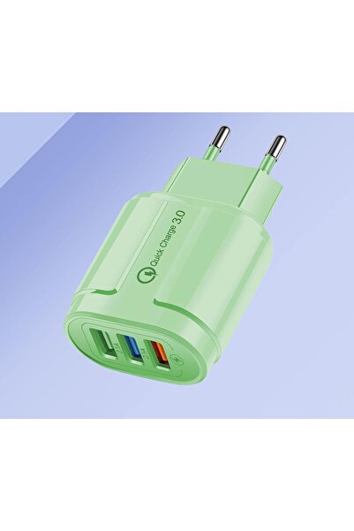 dalip Fast Charger QC3.0, 3 USB Ports, 2.1A, 18W, ABS, Overheat Protection - Green