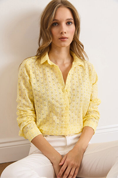 Olalook Kadın Açık Sarı Regular Fit Fisto Gömlek GML-19001332