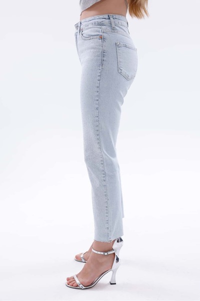 Pulli Collection Işıltılı Taş Detaylı Yüksek Bel Mom Fit Jean Pantolon