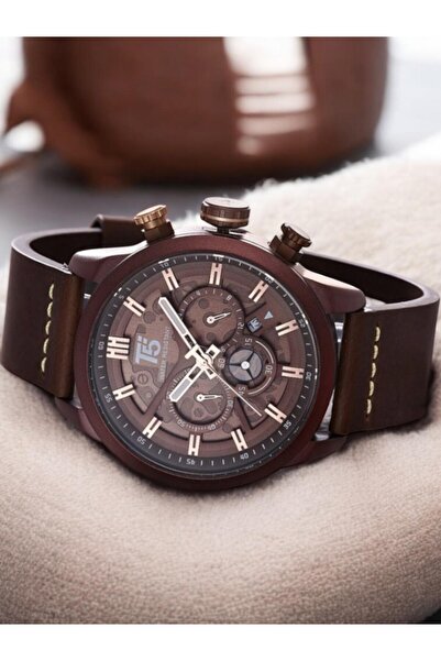 T5 Saat T5 Erkek Kol Saati – Kahverengi Deri Kordon – Kahverengi Kasa – Skeleton Kadran – Multifonksiyonel