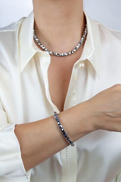 Liveyn Design Cube Glass Crystal Necklace Bracelet Set