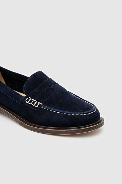 Lara Lofi lacivert rengi hakiki süet deri kadın loafer ayakkabı 7701