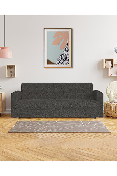 DONATEV طقم غطاء مقعد جاكار بنمط الطريق المائي 3-3-1-1 - رمادي أنثراسيت، مرن ...