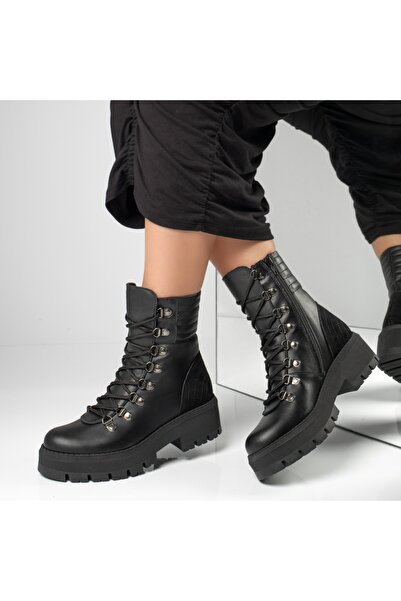 Modlet.ro Women's black leather thick-sole boots MOD12333