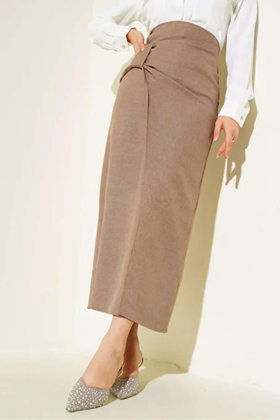 Tesettür Diyarı Women's Bow-Waist Helin Hijab Skirt - Mink