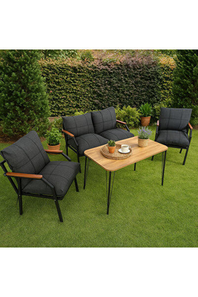 UFUK HOME Linda 211 Masalı Antrasit Fermuarlı Bahçe Balkon Takımı, Cafe, Salo...