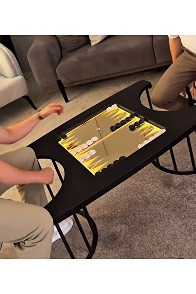 Haliloğlu Tavla Sehpası Takımı, 2 Puf ve Oyun Sehpası, Siyah