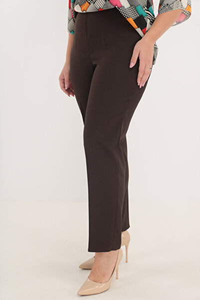 Trend Land Classic long trousers made of brown fabric with elastic waist