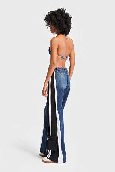 its basic Жіночі джинси кольору кот, з фрагментами тканини, вільного крою, спеціального дизайну, денім