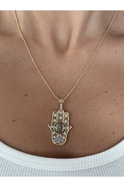 mysteriajewelry Özel Seri Zirkon Siyah Taş Detay Fatma Ana Eli kolye