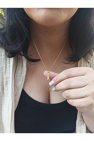 TREND Balık Kolye, Mini Göz Balıklı Nazarlık Kolye, Bereket Kolyesi, Altın Kaplama 925 ayar gümüş