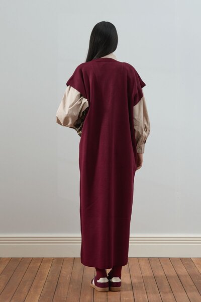 Ceylan Otantik Bordo Triko V Yaka Jile