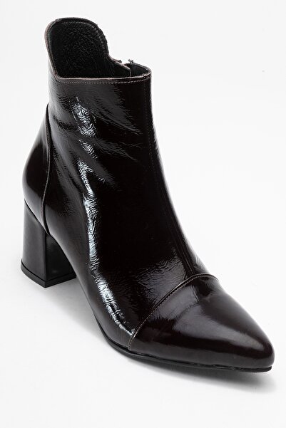 LuviShoes GAEL Koyu Kahverengi Rugan Hakiki Deri Kadın Kalın Topuklu Bot