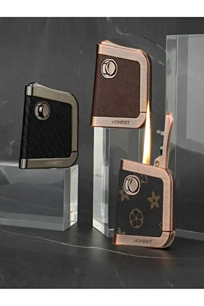 NOVAUX PIECES Honest deri metal kasa otomatik ateşleme gazyağı lüks çakmak