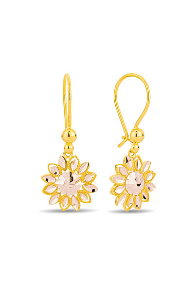 Çgk Çiğdem Gürel Kuyumculuk Çiçek Ajdalı Mengeçli Altın Küpe