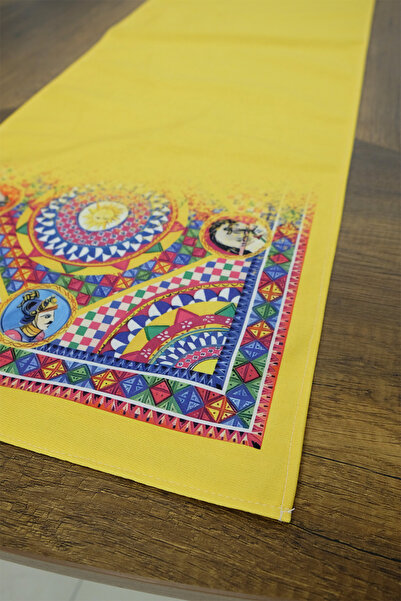 aymira home 40X140Cm Woven Stain Resistant Printed Thai Feather Fabric Table Cloth Decorative Runner Washable