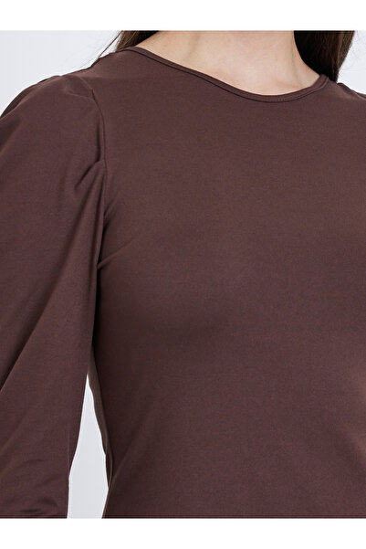 Take Two By Styli Brown Solid Puff Sleeve Knit Top