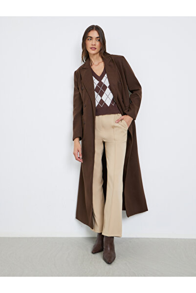 Styli معطف ماكسي نسائي من الصوف البني