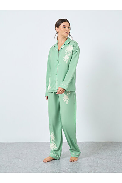 Styli Placement Floral Button Through Shirt and Pyjama Set