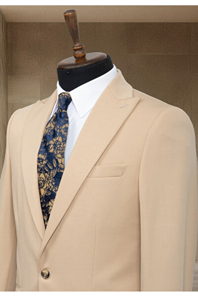 Sergio Menswear Ανδρικό μπλέιζερ σε ανοιχτό μπεζ ιταλικό στυλ S εφαρμοστό