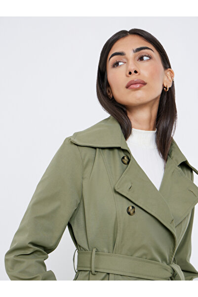 Styli Khaki Double Breasted Midi Trench Coat
