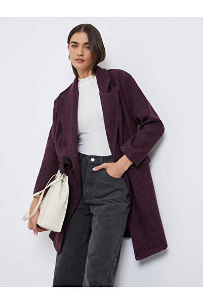 Styli Burgundy Longline Double Breasted Coat