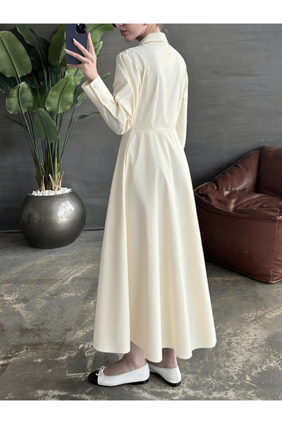 Take Two By Styli Solid Long Sleeve Button Shirt Midi Dress