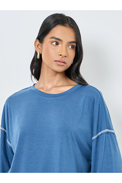 Take Two By Styli Contrast Stitch Detail Oversized T-Shirt