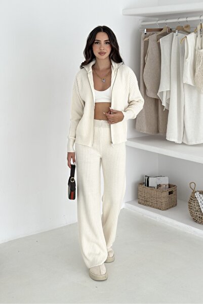 Noi Belis Комплект трикотажного одягу з блискавкою та плетеним візерунком AW25AU0018