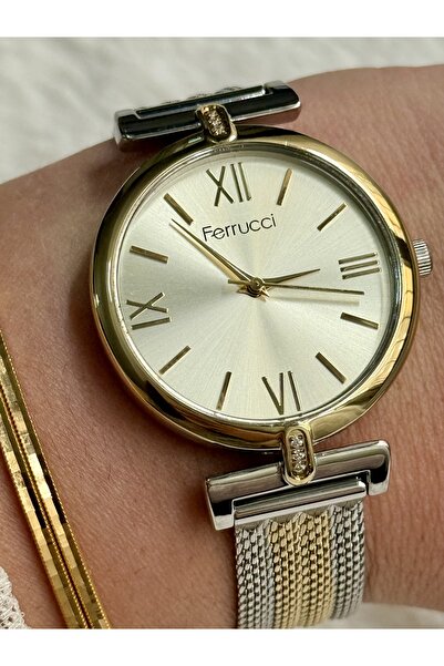 Ferrucci Silver and Gold Color Wicker Strap Women's Watch