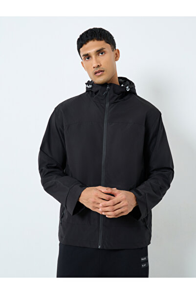 Styli Men Black Solid Oversized Hooded Jacket