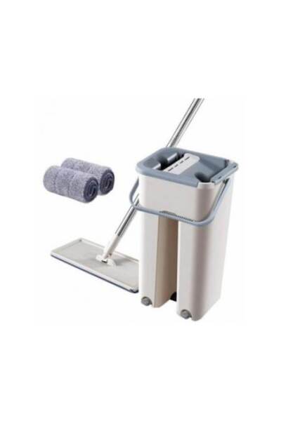 OEM Set mop cu microfibra si galeata 2 cuve separate pentru spalare si uscare maro cu gri