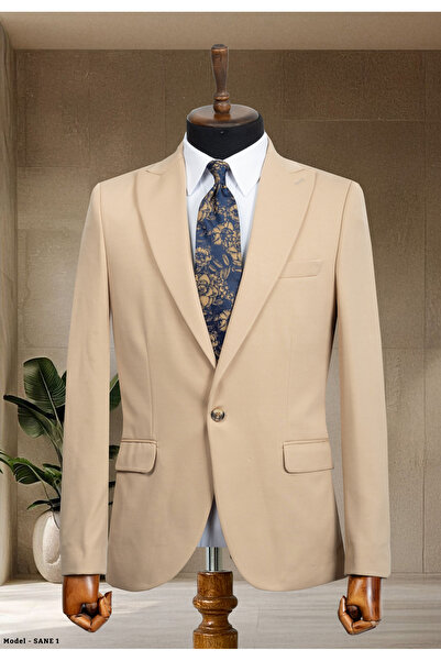 Sergio Menswear Ανδρικό μπλέιζερ σε ανοιχτό μπεζ ιταλικό στυλ S εφαρμοστό