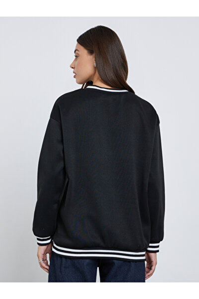 Take Two By Styli Black Striped V-Neck Sweatshirt