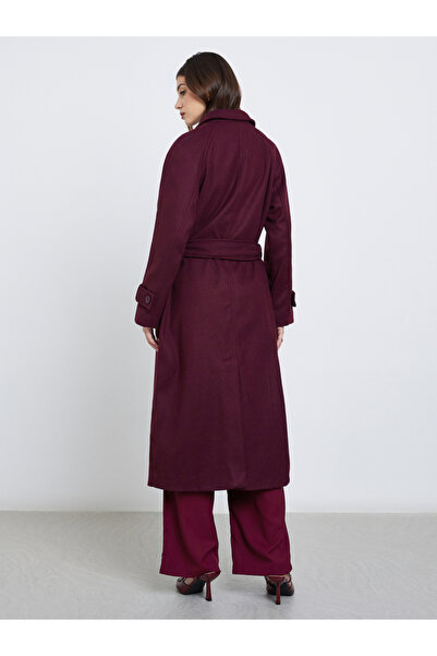 Styli Burgundy Wool Look Belted Midi Coat