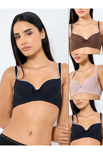 Styli Pack of 3 - Padded Wired Contrast Tipping Balconette Bra