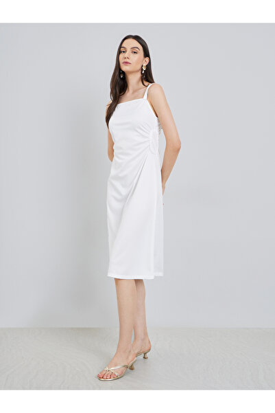 Take Two By Styli Solid Side-Waist Gathered Strappy Midi Dress