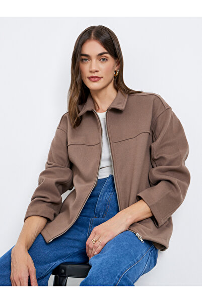 Styli Women Brown Oversized Bomber Jacket