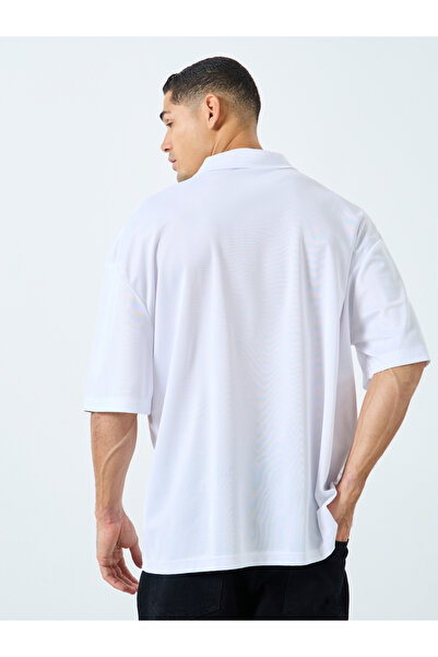 Styli White Embroidered Oversized Polo Shirt