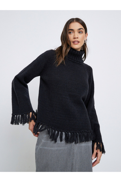 Styli Black Fringe Hem Sweater