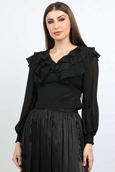 mica Solid Ruffled Long-Sleeve Top