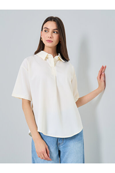 Take Two By Styli Oversized Spread Collar Short Sleeve Blouse