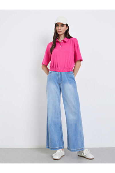 Take Two By Styli Solid Elastic Hem Polo Neck Top