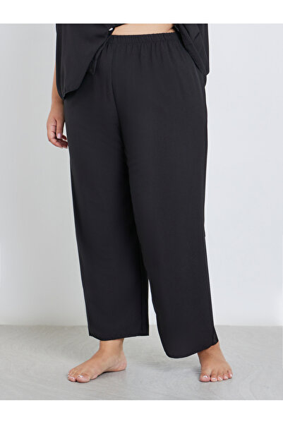 Styli Plus Black Lace Detail Top and Pyjama Set