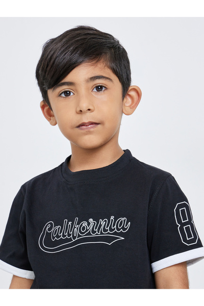 Styli Boys Black Cotton Graphic T-Shirt and Shorts Set