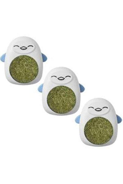 Mercaton Set 3 Jucarii pentru Pisicute, Model Pinguin, Minge Rotativa 360 din Iarba Catnip, 6 cm,