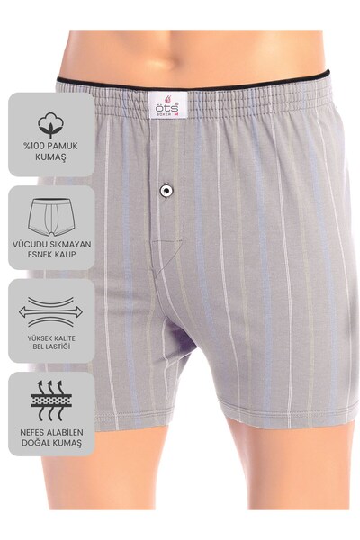 Öts Premium 5'li Çizgili Erkek Boxer - %100 Pamuk, Ultra Yumuşak Kumaş, Rahat Kalıp, Etiketsiz