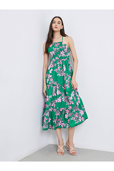 Take Two By Styli Green Floral Print Strappy Midi Dress